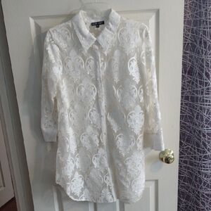 Boho Chic White Floral Lace Button-Up Shirt